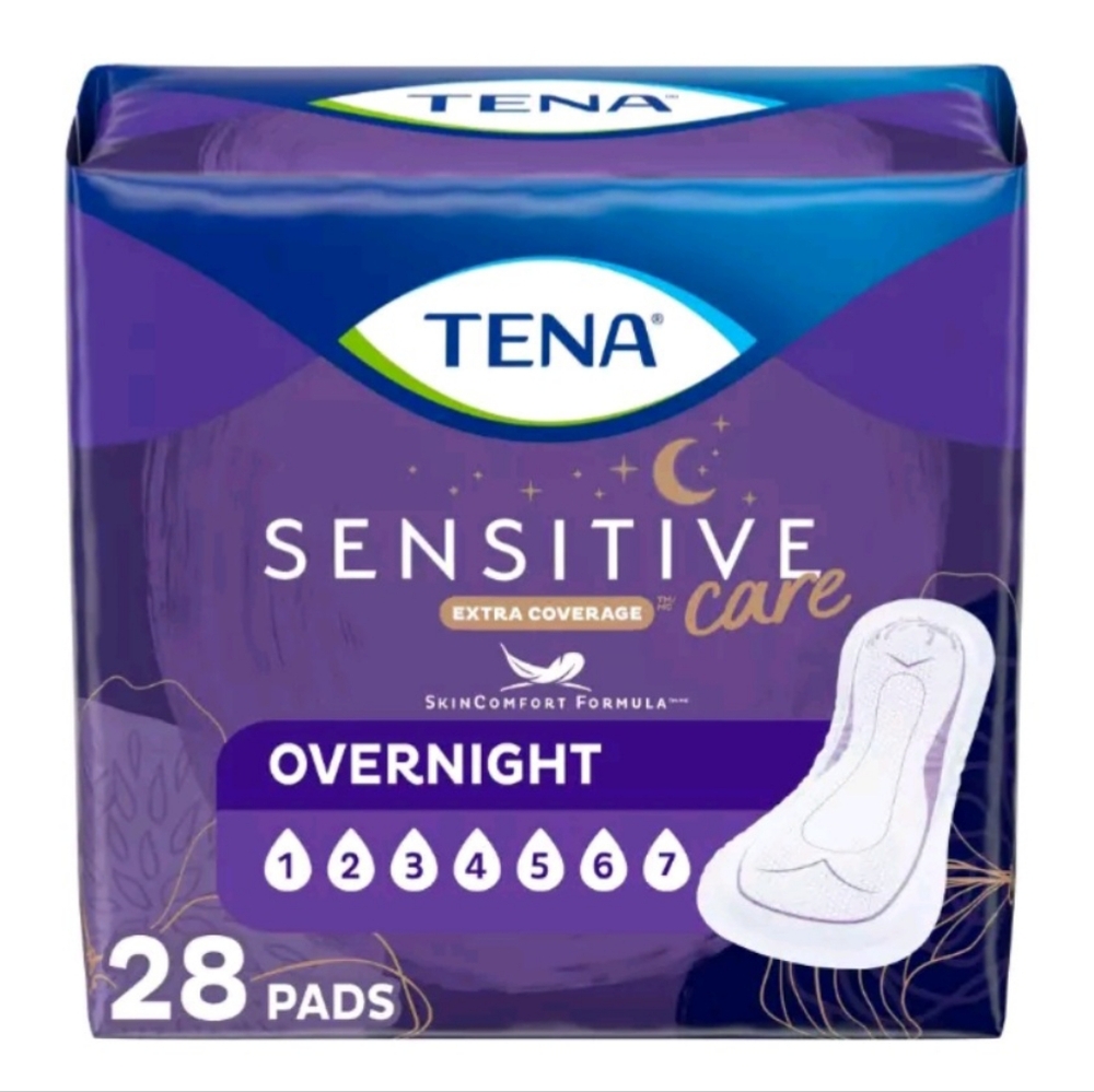 Tena Sensitive Care Extra Coverage Overnight Incontinence Pads Women, 28 Count